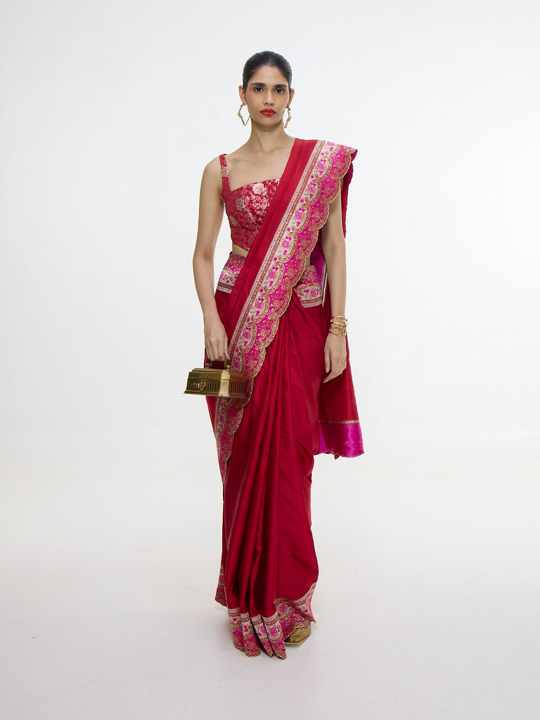 Handwoven Rose Red Silk Saree