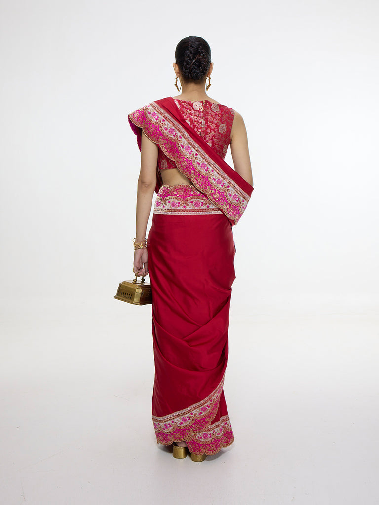Handwoven Rose Red Silk Saree