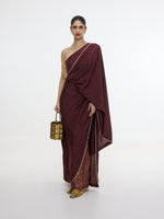 Pre Draped Handwoven Chestnut Mashroo Silk Saree