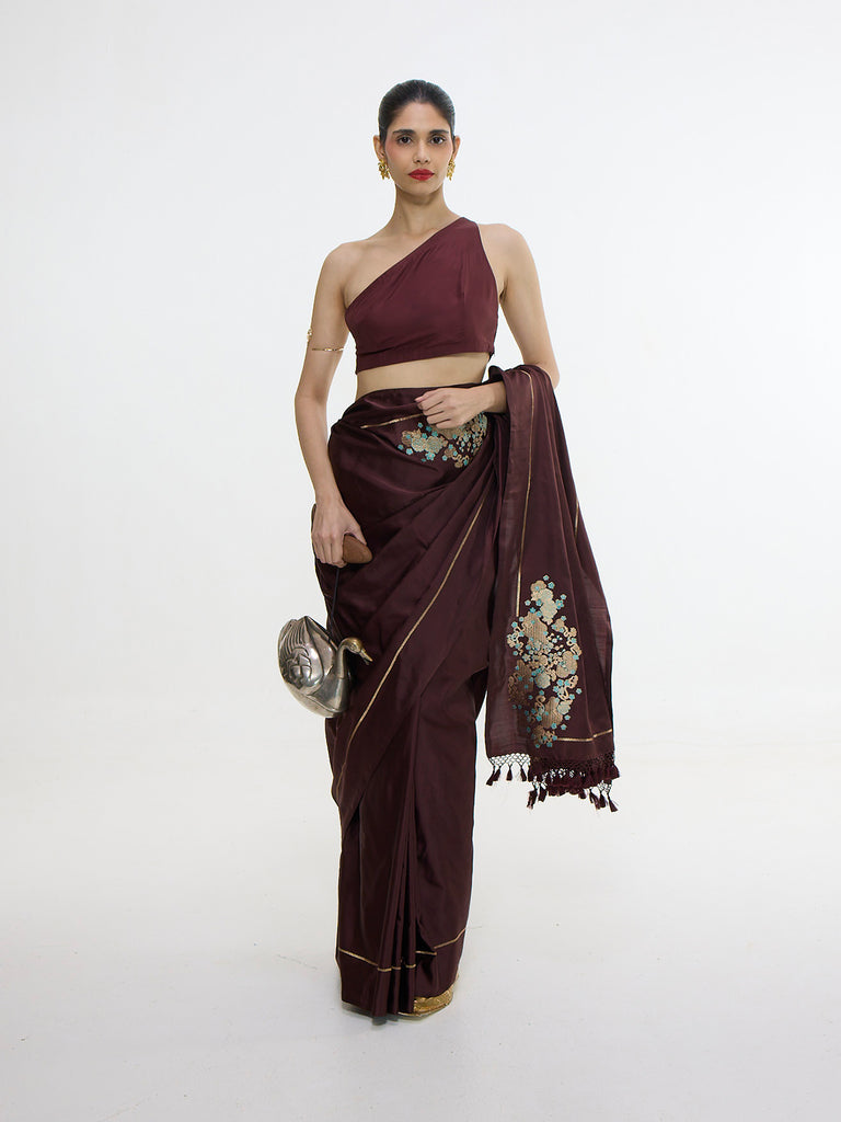 Handwoven Burgundy Silk Saree