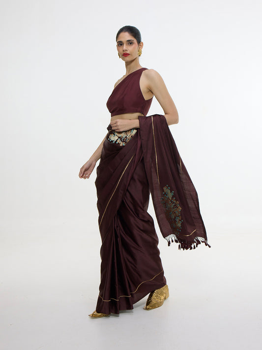 Handwoven Burgundy Silk Saree