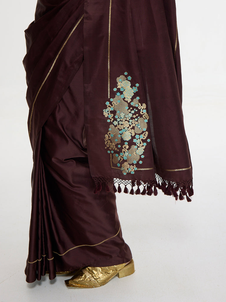 Handwoven Burgundy Silk Saree