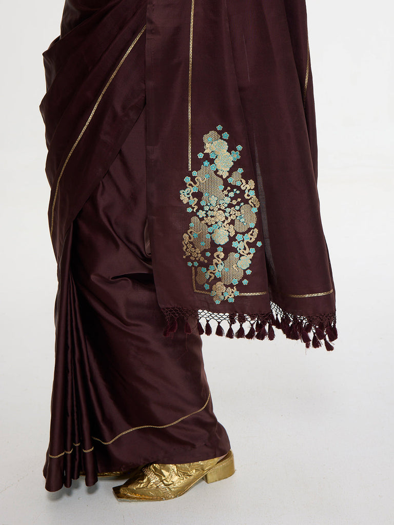 Handwoven Burgundy Silk Saree