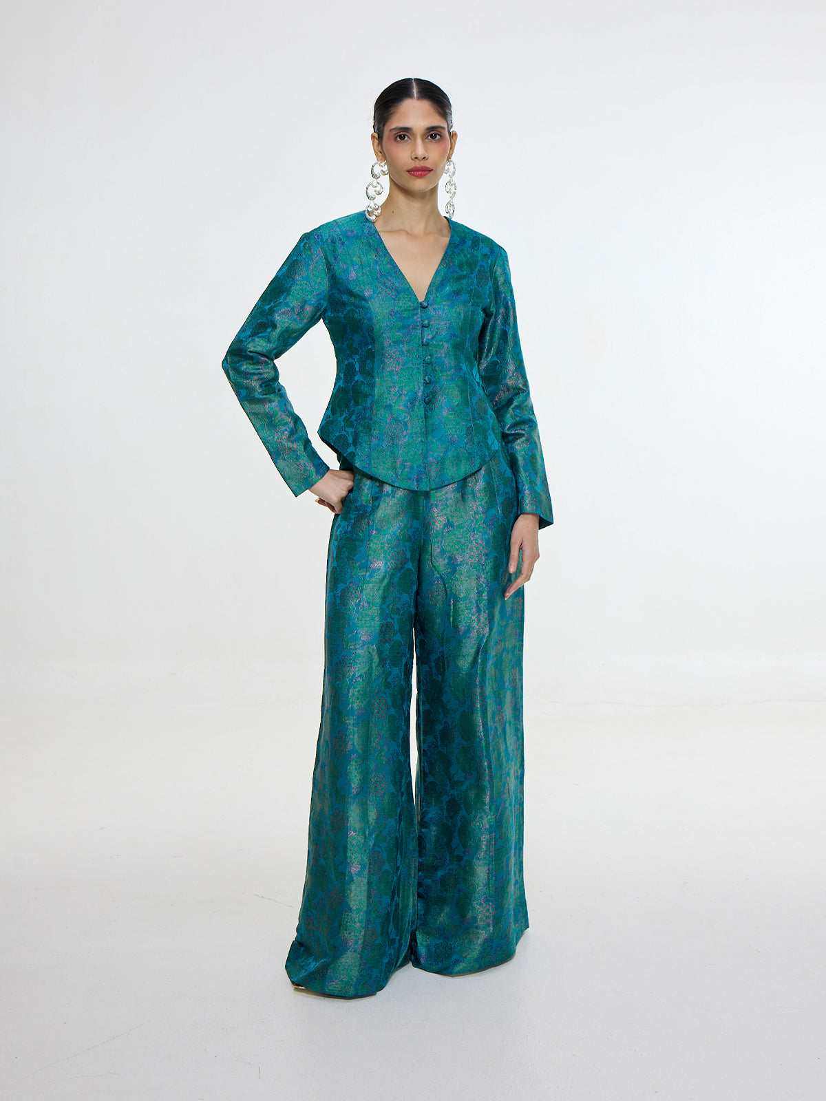 Handwoven Teal Jacket Set