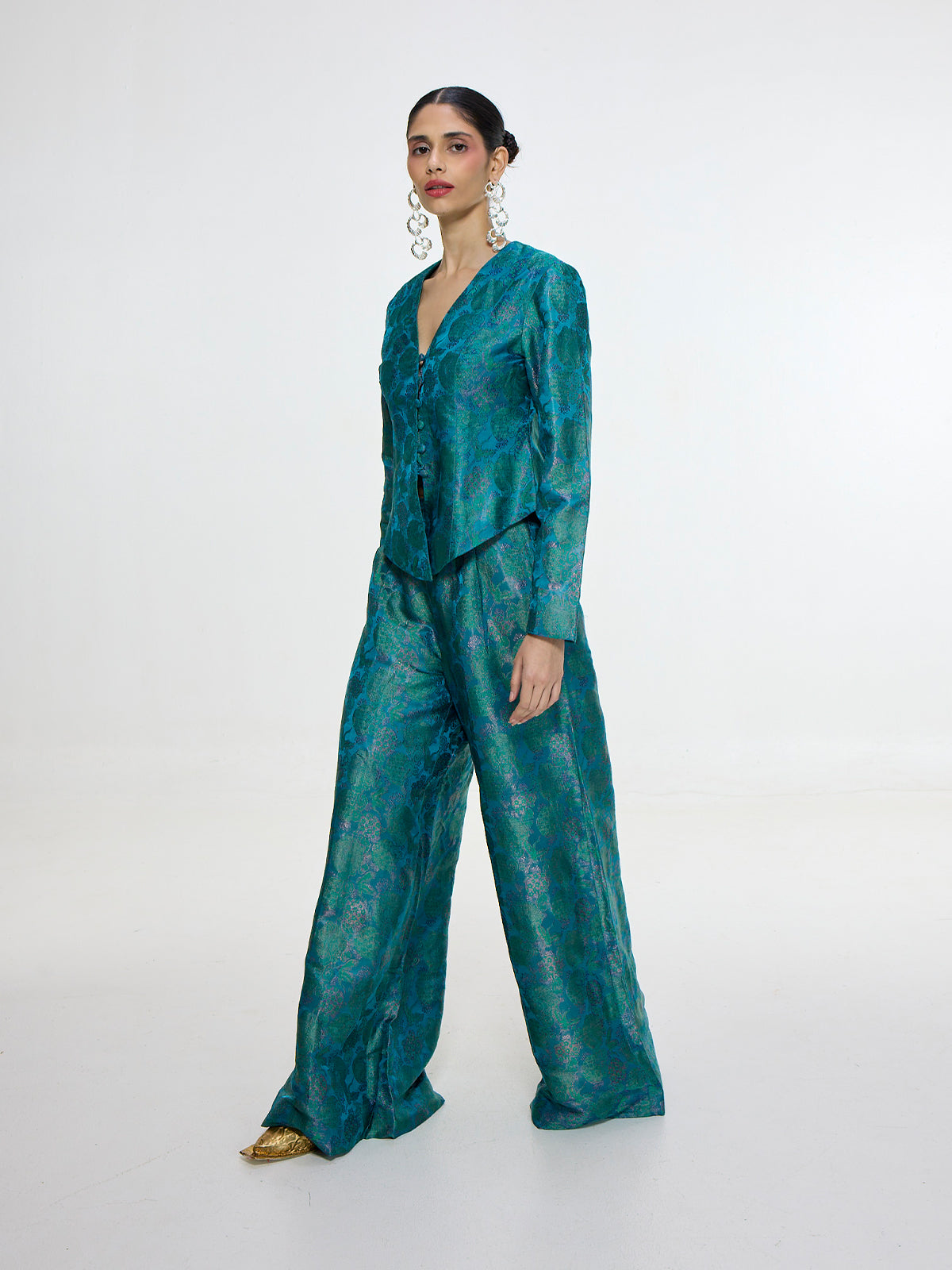 Handwoven Teal Jacket Set