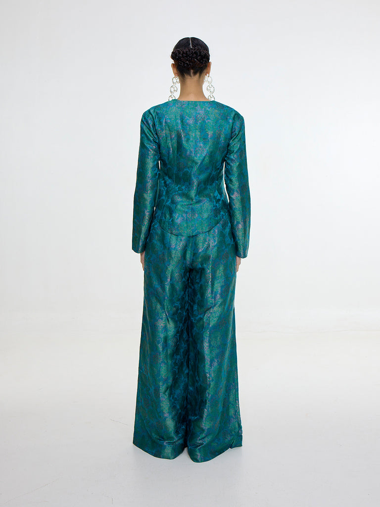 Handwoven Teal Jacket Set