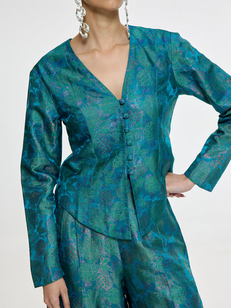 Handwoven Teal Jacket Set