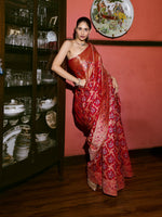 Handwoven Red Silk Kadhwa Banarasi Saree
