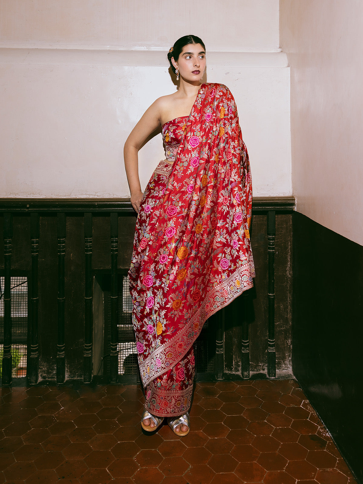Handwoven Deep Red Silk Kadhwa Banarasi Saree