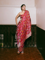 Handwoven Deep Red Silk Kadhwa Banarasi Saree