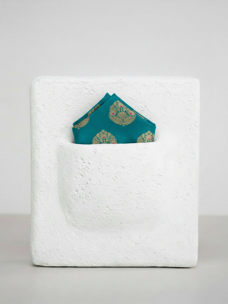 Handwoven Blue Silk Pocket Square