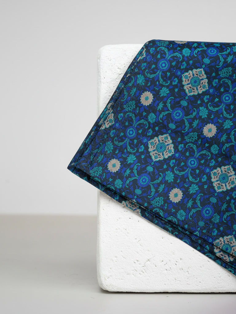 Handwoven Dark Blue Silk Pocket Square