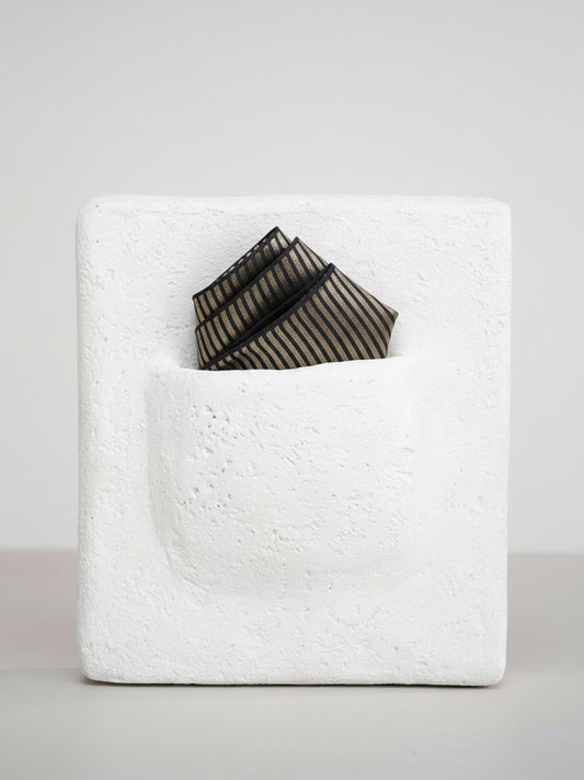 Handwoven Black Striped Silk Pocket Square