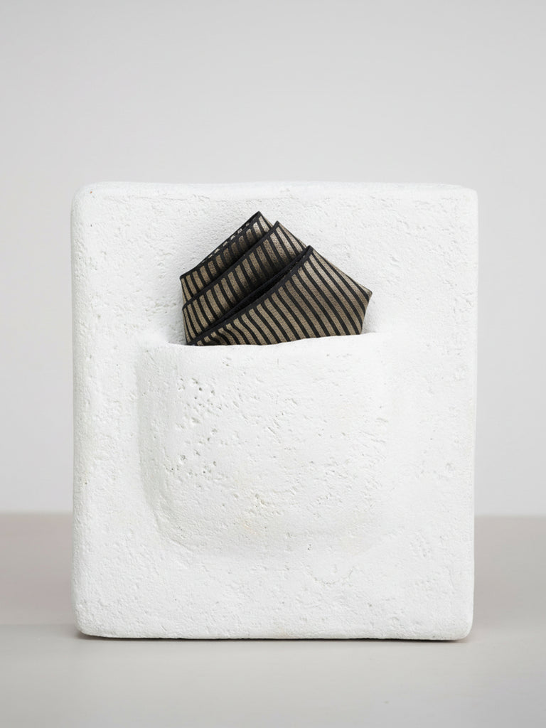 Handwoven Black Striped Silk Pocket Square