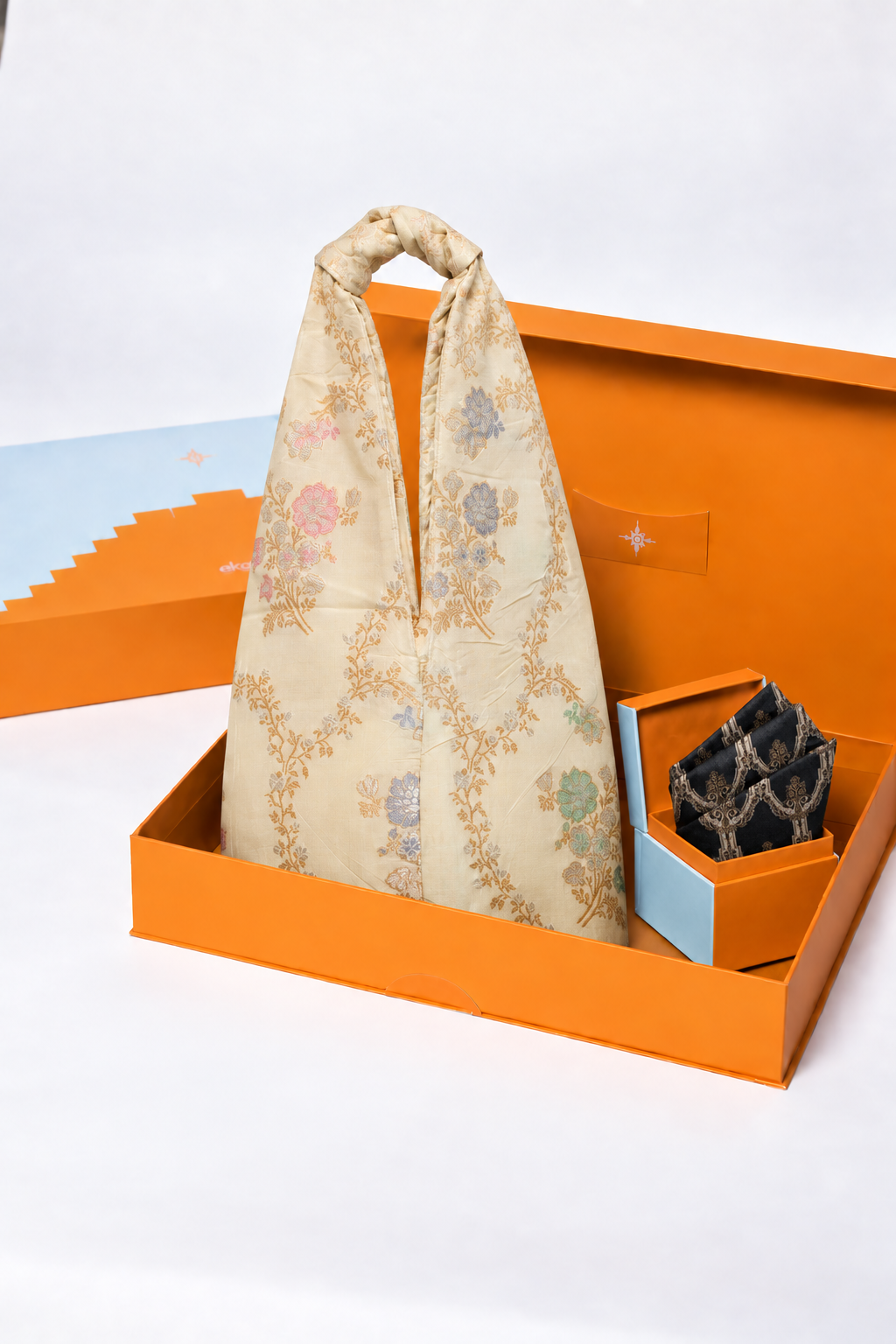 Handwoven Ivory Potli Bag & Pocket Square Gift Set