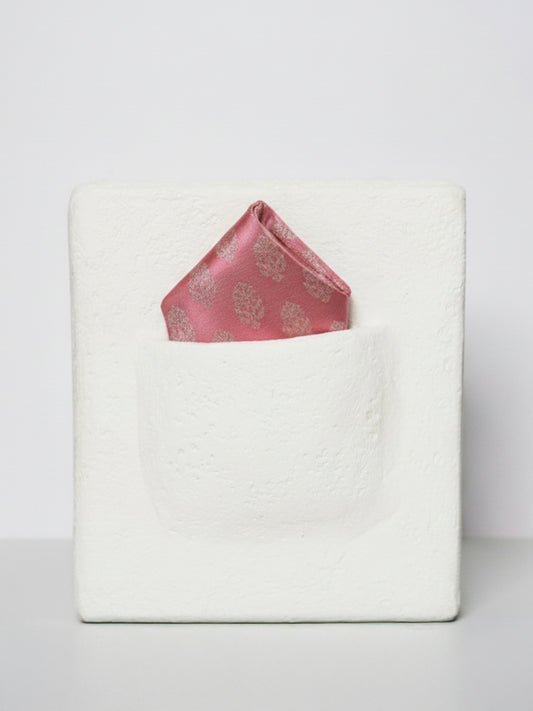 Handwoven Salmon Pink Cutwork Silk Pocket Square