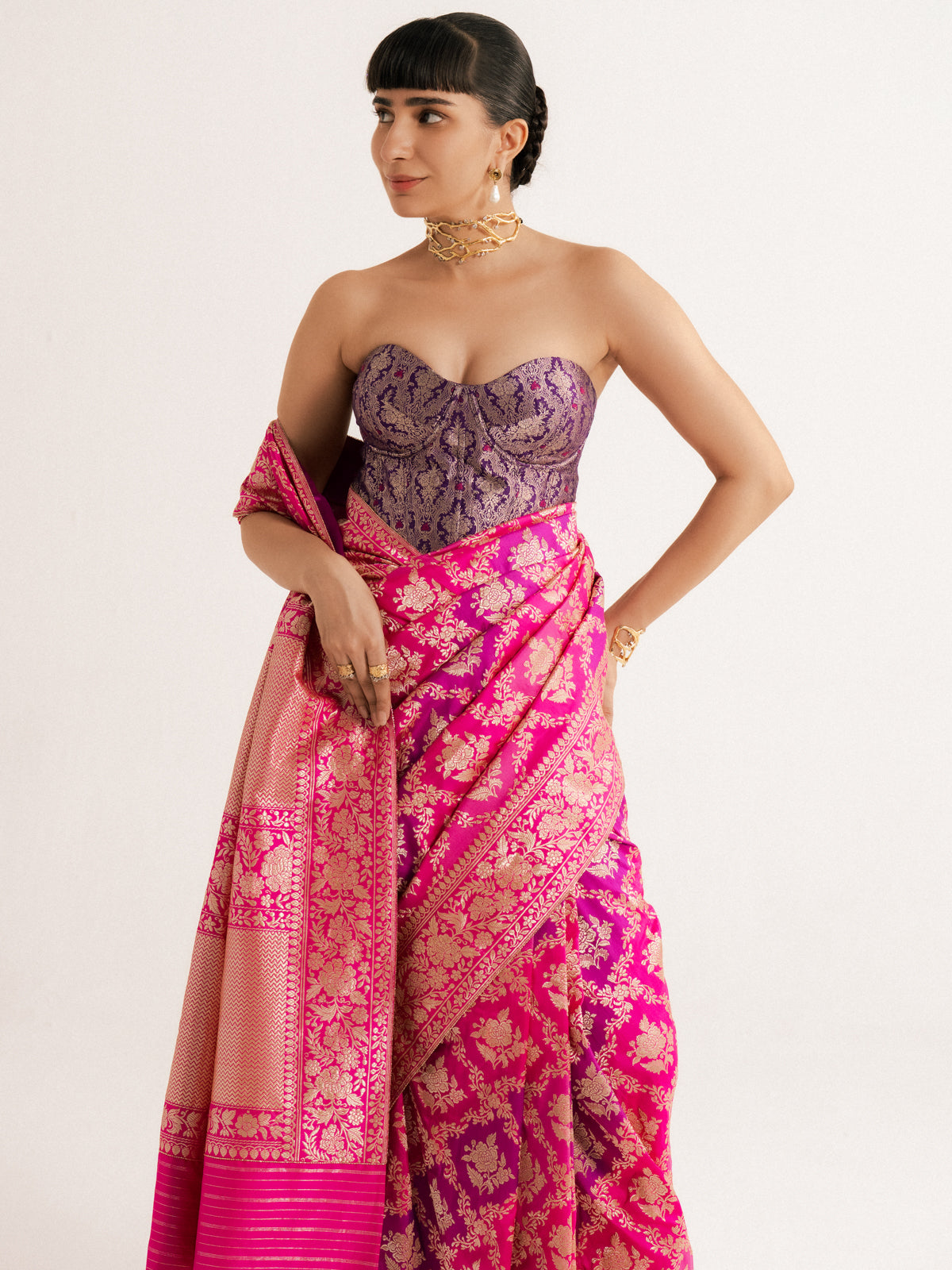 Devanshi Tuli In Handwoven Purple Silk Cutwork Corset