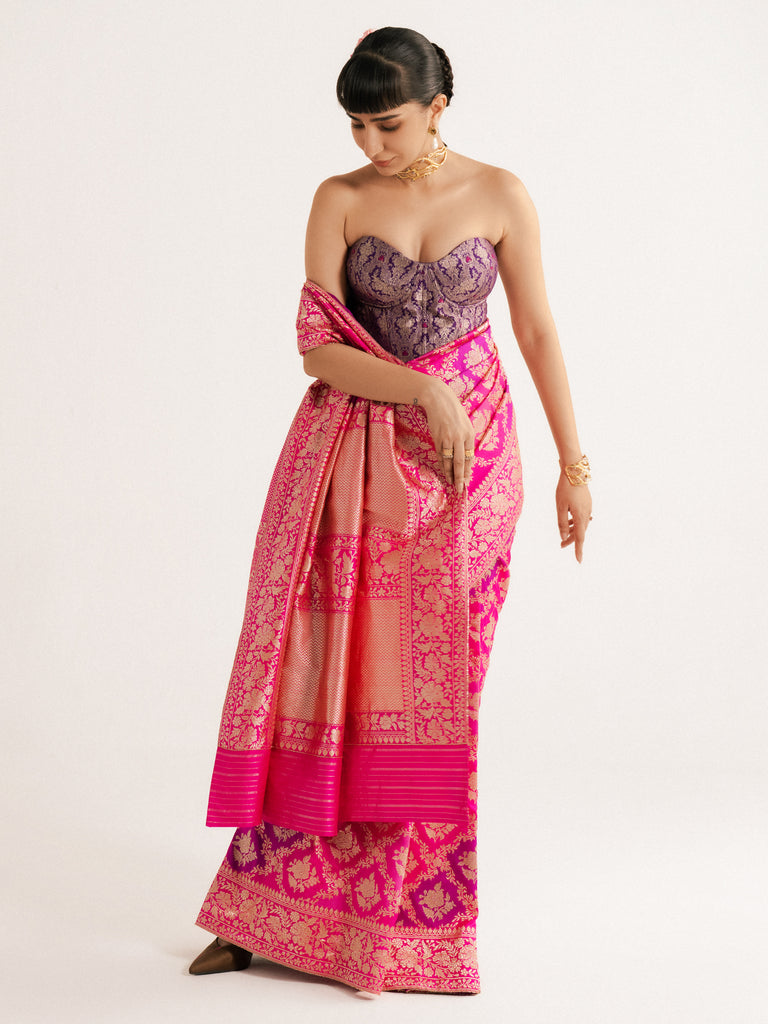 Devanshi Tuli In Handwoven Purple Silk Cutwork Corset