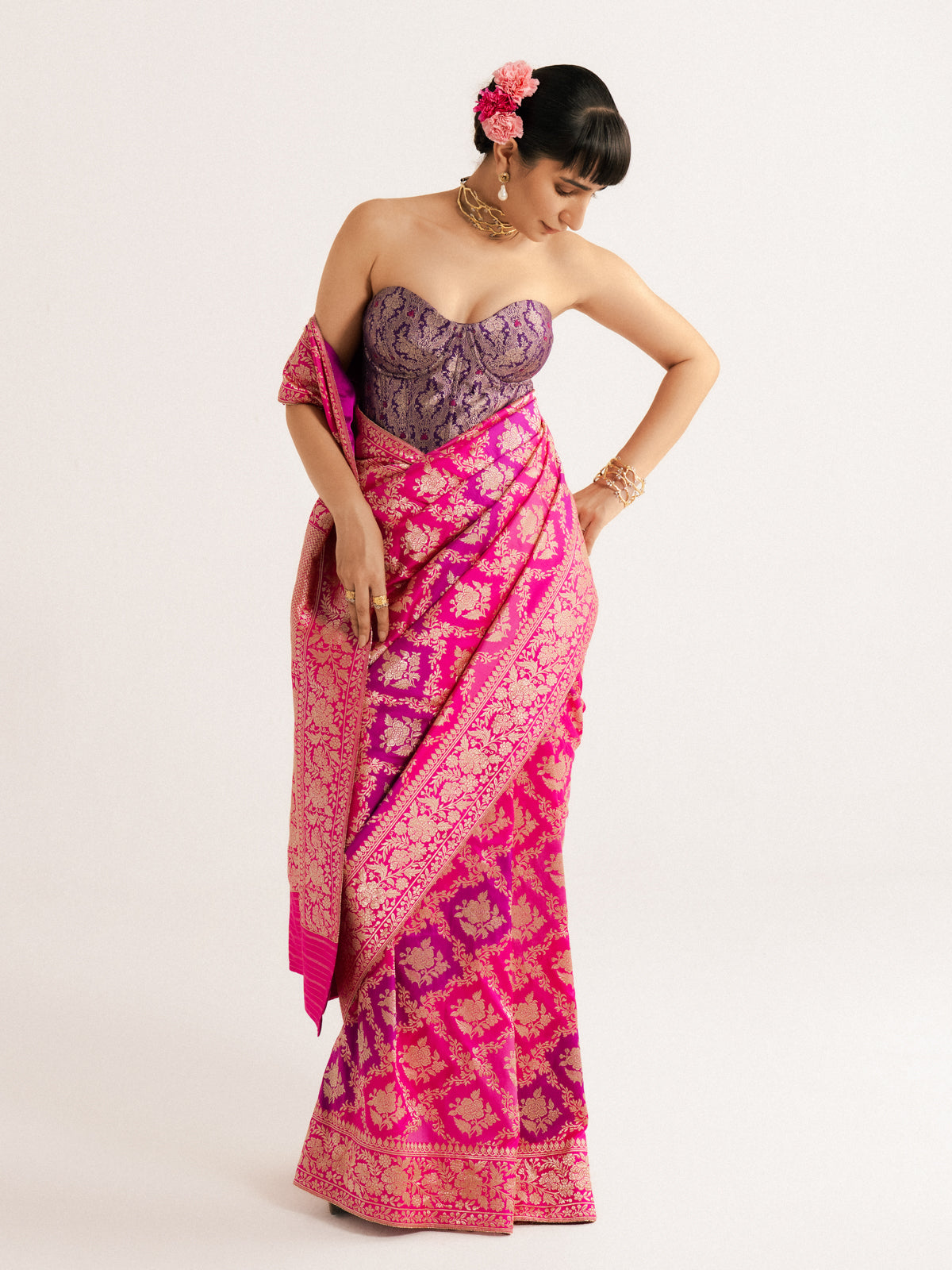 Devanshi Tuli In Handwoven Purple Silk Cutwork Corset