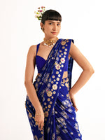 Devanshi Tuli in Handwoven Royal Blue Chiffon Banarasi Saree