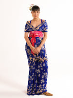 Devanshi Tuli in Handwoven Royal Blue Chiffon Banarasi Saree
