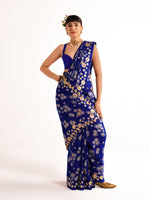 Devanshi Tuli in Handwoven Royal Blue Chiffon Banarasi Saree
