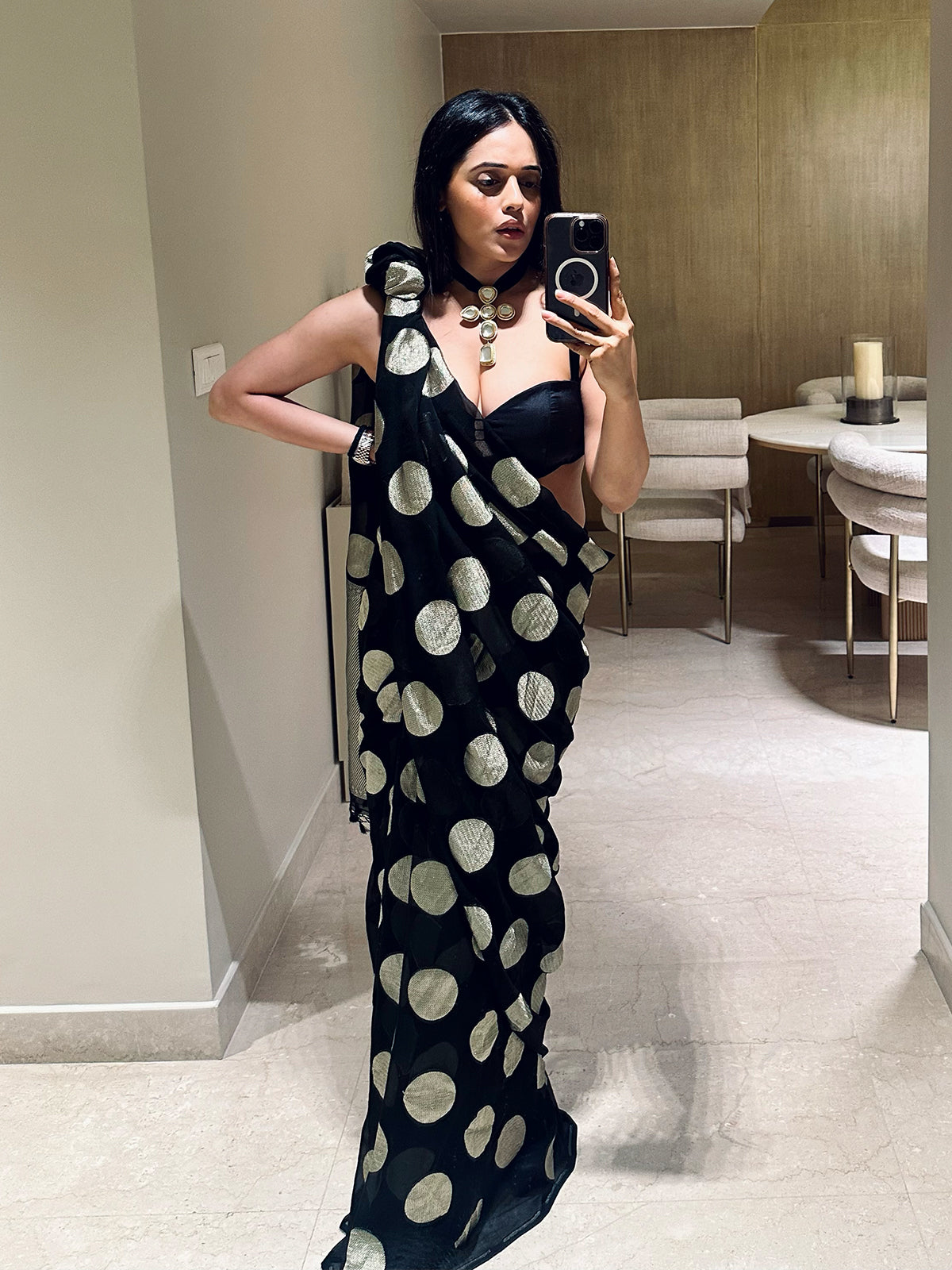 Handwoven Black Georgette Saree