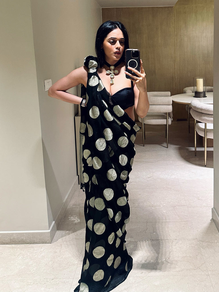 Handwoven Black Georgette Saree