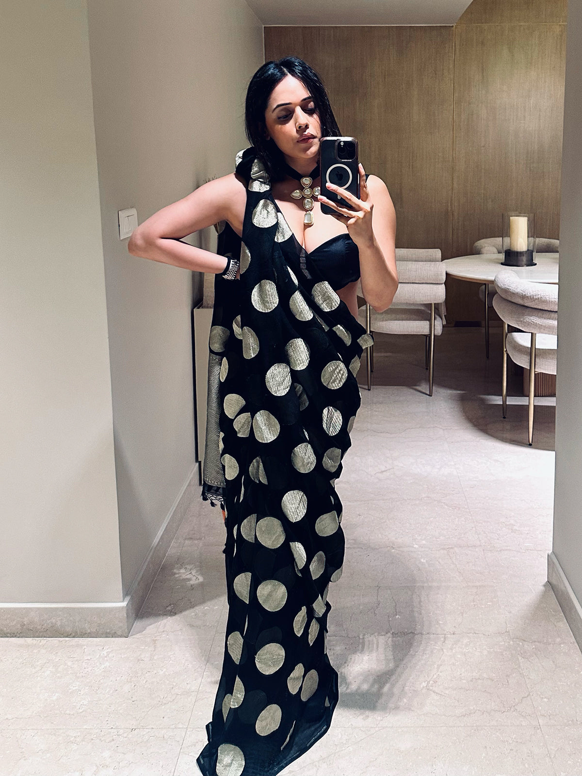 Handwoven Black Georgette Saree