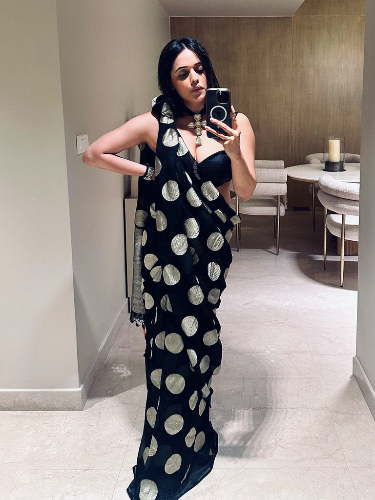 Handwoven Black Georgette Saree