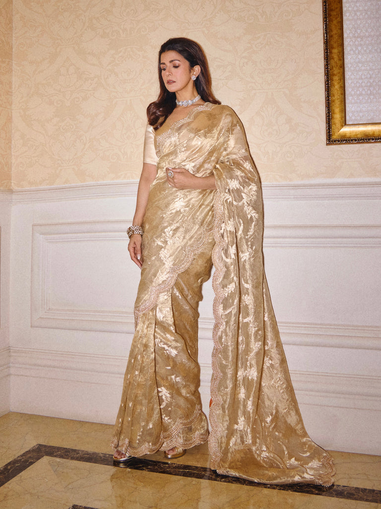 Handwoven Beige Tissue Saree