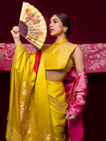 Handwoven Yellow Mashroo Silk Saree With Embroidered Border