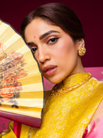 Handwoven Yellow Mashroo Silk Saree With Embroidered Border