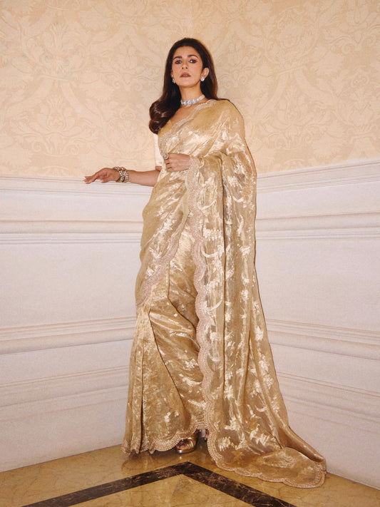 Handwoven Beige Tissue Saree