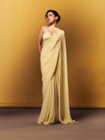 Butter Yellow Brooch Polka Dotted Saree