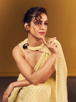 Butter Yellow Brooch Polka Dotted Saree