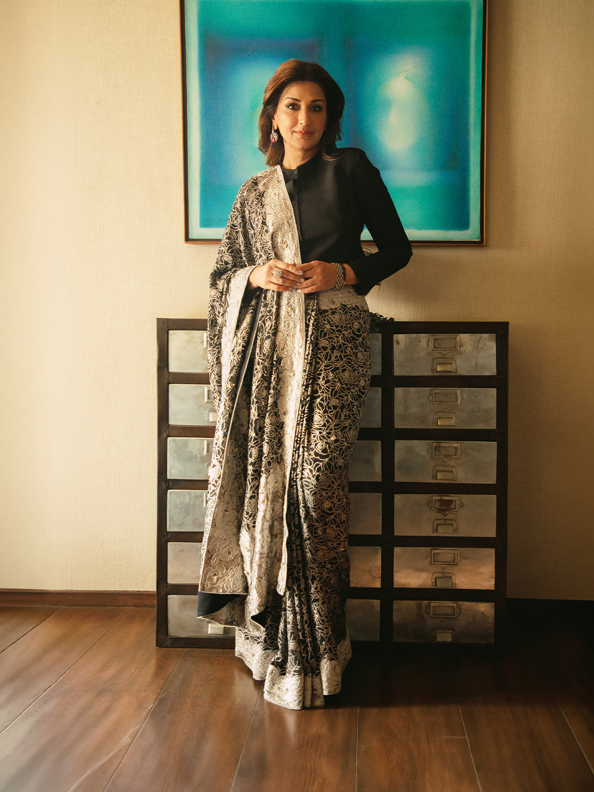 Handwoven Black Chiffon Embossed Saree