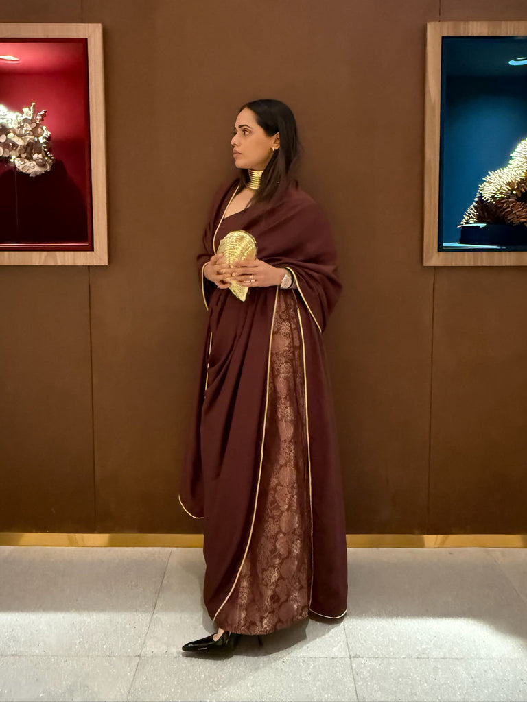 Pre Draped Handwoven Chestnut Mashroo Silk Saree