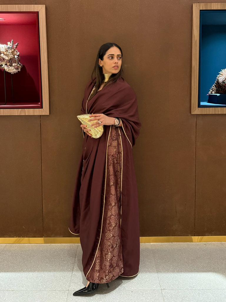 Pre Draped Handwoven Chestnut Mashroo Silk Saree