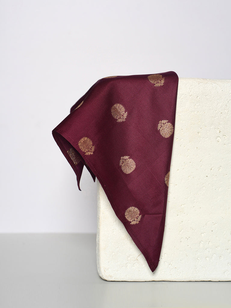 Handwoven Maroon Silk Pocket Square