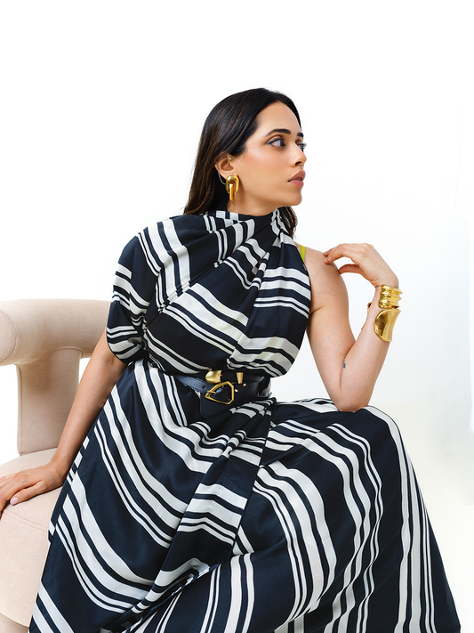 Black & White Striped Saree