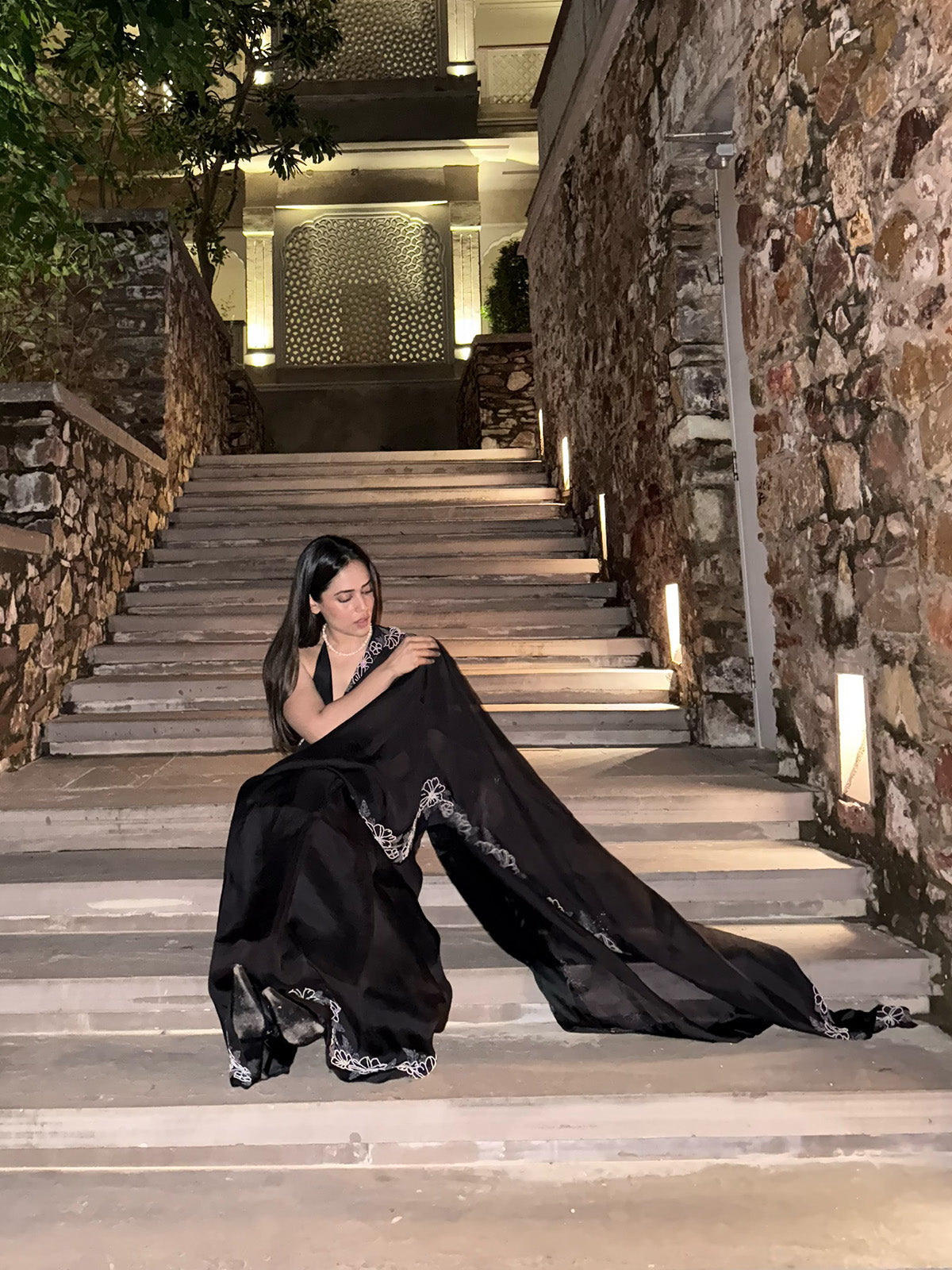The Luna Saree in Midnight Black