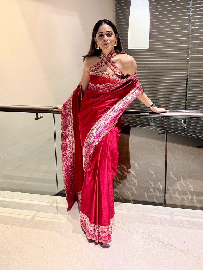 Handwoven Rose Red Silk Saree