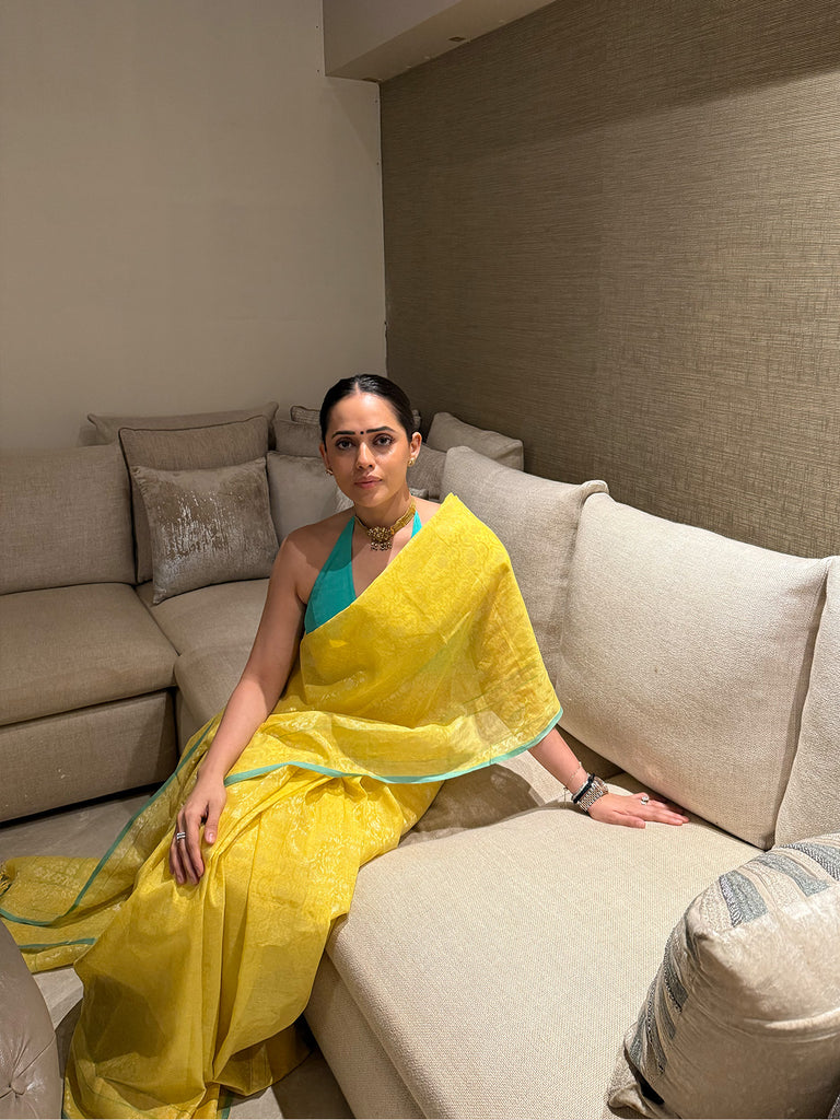 Handwoven Mustard Real Jamdani Saree