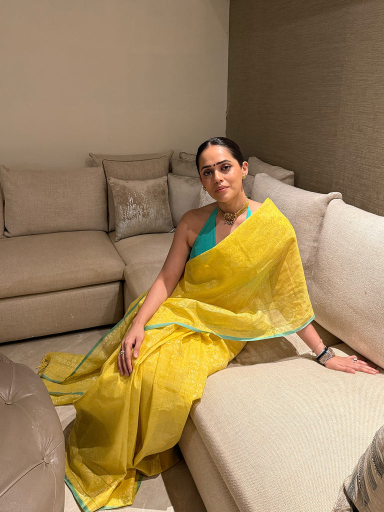 Handwoven Mustard Real Jamdani Saree