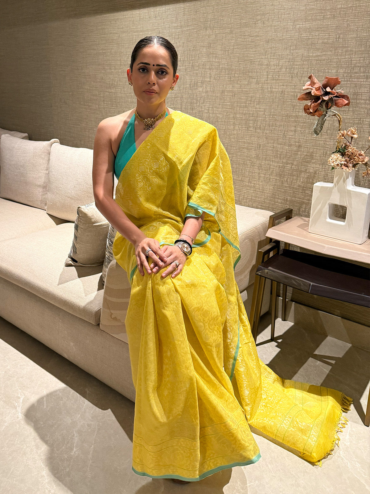 Handwoven Mustard Real Jamdani Saree