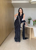 Handwoven Black Satin Silk Saree
