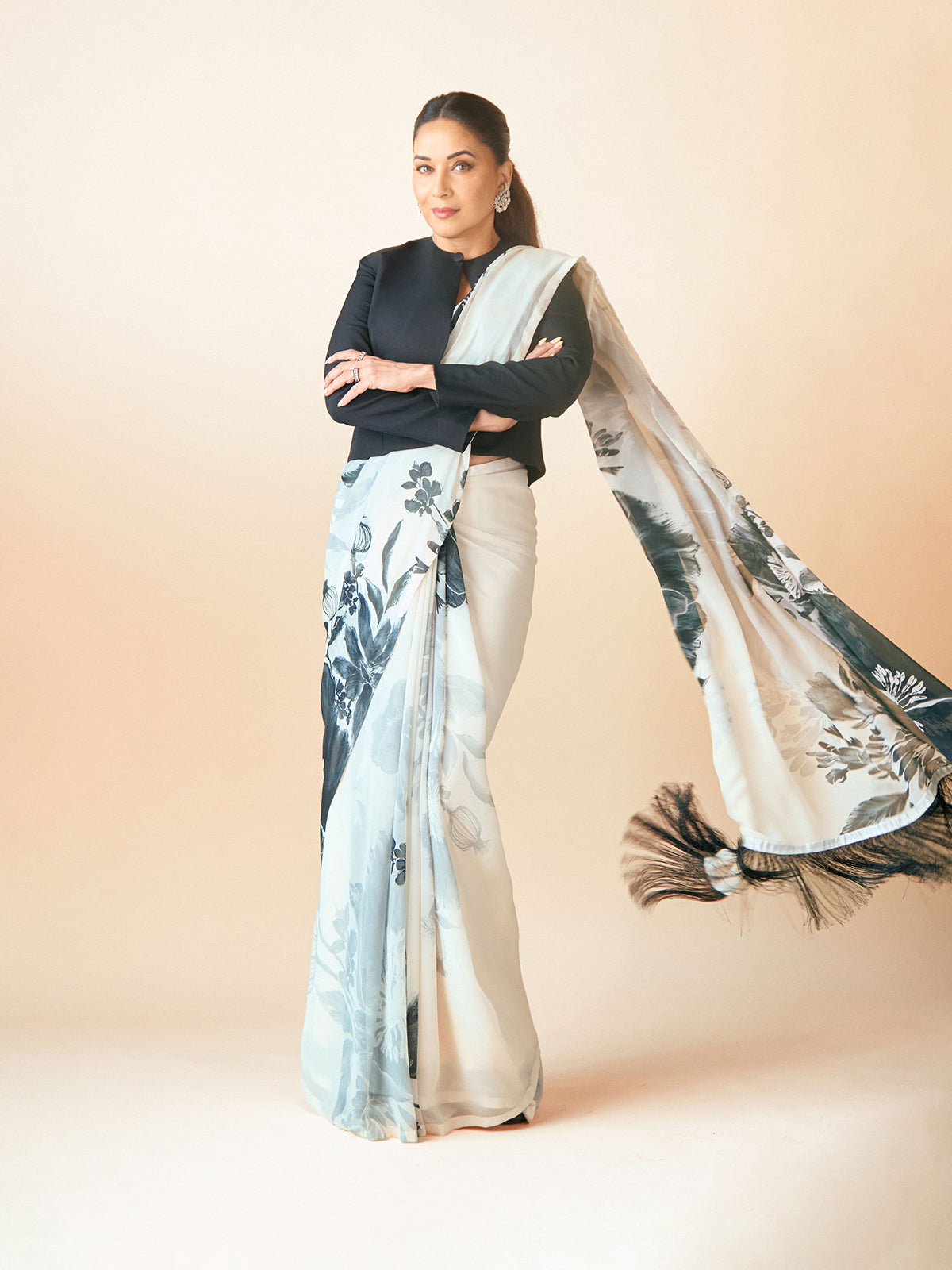 Black & White Chiffon Digital Print Saree