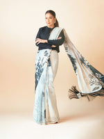 Black & White Chiffon Digital Print Saree