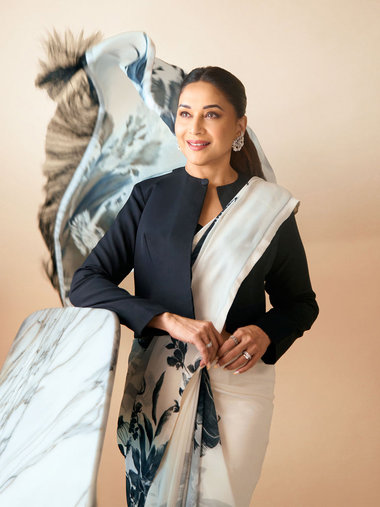 Black & White Chiffon Digital Print Saree
